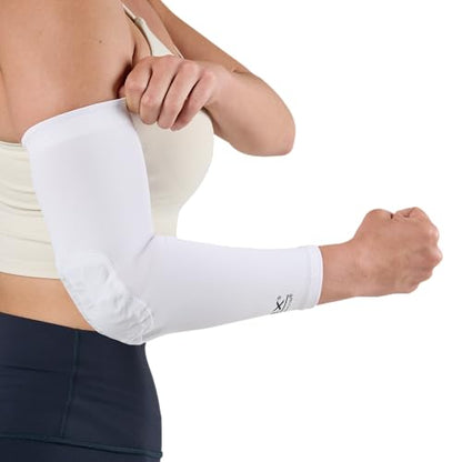 McDavid HEX Shooter Arm Sleeve Single Padded Compression Sleeve Basketball Football Sports Protection - color: Viz White, size: Large
