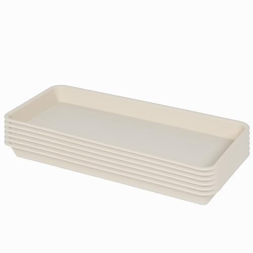 6 Pack Plastic Plant Trays, Rectangular, Indoor/Outdoor, Drip Trays for Flower Pots, Windowsill (6 x 11 Inch, Beige) - color: Beige, size: 11'' x 6'' x 1.0'' (6 pack)