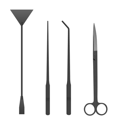 Simple Deluxe Aquarium Aquascape Tools Kit, 4 in 1 Anti-Rust Aquatic Plant Aquascaping Tool Stainless Steel Tweezers Scissors Spatula Set for Aquarium Tank Clean, Fish Tank, Bonsai, Algae Scrapers