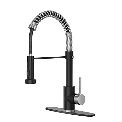 Black Nickel Kitchen Faucet with Pull Down Sprayer, Stainless Steel Spring Commercial Kitchen Sink Faucet with 10-Inch Deck,1 or 3 Hole Installation for Farmhouse, RV Camper, Laundry & Utility Sink