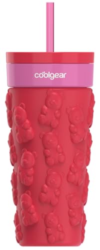 COOL GEAR 20oz Go Grip Tumbler, Valentine’s Day Gummy Bear Pattern Reusable Travel Mug, BPA Free Lid, Hot and Cold Beverages 2 Pack - PURPLE/RED - color: PURPLE/RUBY