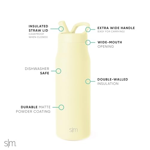 Simple Modern Insulated Water Bottle with Manual Straw | 34oz | Yellow - color: Buttercup, style: 34oz