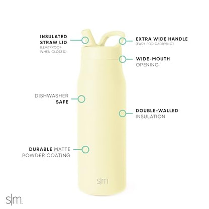 Simple Modern Insulated Water Bottle with Manual Straw | 34oz | Yellow - color: Buttercup, style: 34oz