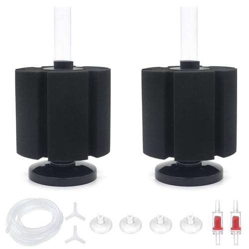 2 Pcs Large Sponge Filter Kit with Airline Tubing, Air Pump Valves, Suction Cups for 125 Gallon Tank