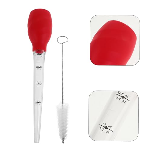 Silicone Turkey Baster with Integrated Cleaning Brush Transfer Pipette for Basting Marinating Turkey Beef Chicken and Fish Cooking Tool for Home Baking and Grilling