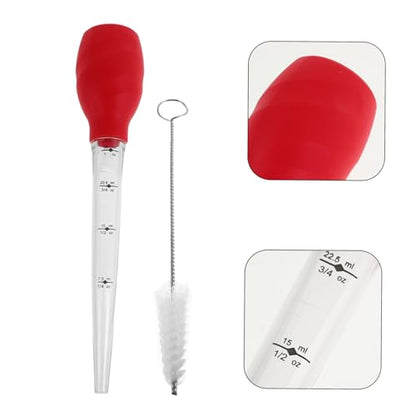 Silicone Turkey Baster with Integrated Cleaning Brush Transfer Pipette for Basting Marinating Turkey Beef Chicken and Fish Cooking Tool for Home Baking and Grilling