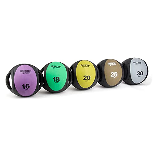 AEROMAT Dual Grip Power Medicine Balls for Abdominal Training and Rotational Movements - 9" Diameter - Weights Color-Coded - style: 25 lbs - Black/Bronze