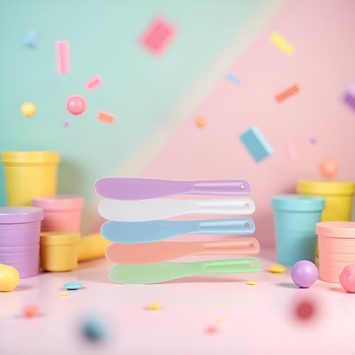 6 Pcs Large Plastic Cosmetic Spatula Reusable Candy Color Cosmetic Mask Mixing Spoon Scoops Spatulas Stick Applicator Beauty Spa Makeup Tools for Facial Skin Care DIY Mask Mixing Sampling Tools