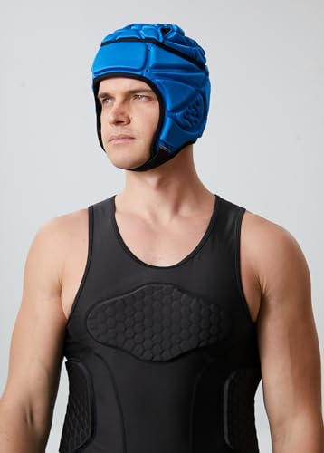 Topeter Padded Rugby Helmet, Protective Soft Shell Headgear Hats - color: Blue