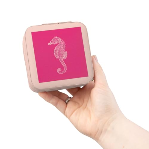 3dRose Hot Pink Seahorse print. Sea Horse Ocean marine beach aquarium aquatic Jewelry Travel Case Pink