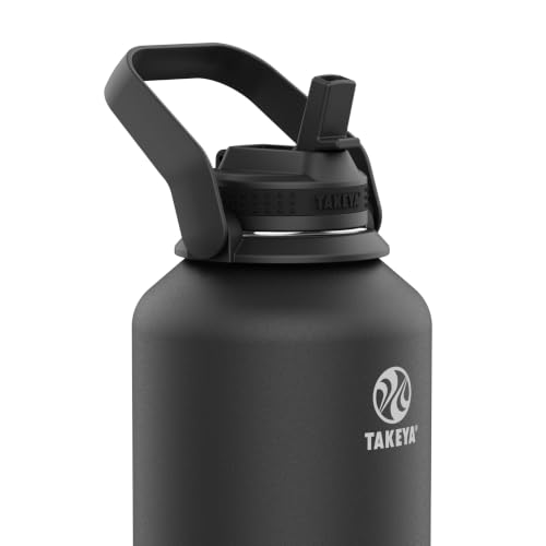 Takeya 64 oz Actives Stainless Steel Water Bottle with Straw Lid – Leakproof, Double-Wall Insulated, Keeps Drinks Cold 24 hrs/Hot 12 hrs, BPA-Free, Powder-Coated, Gym & Travel, Onyx - color: Onyx, size: 64 Ounces