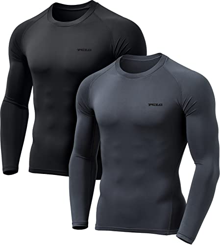 TSLA Men's Thermal Long Sleeve Compression Shirts, Athletic Base Layer Top, Winter Gear Running T-Shirt - color: 2pack Black/Charcoal, size: Medium
