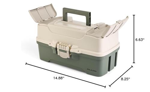 Plano Three-Tray Tackle Box Bass Kit, Tan/Green, Rust-Proof Brass Latch, Top-Access Tray Compartments with Deep Storage, Made in the USA, Portable Fishing Gear Storage Organizer - style: Bass