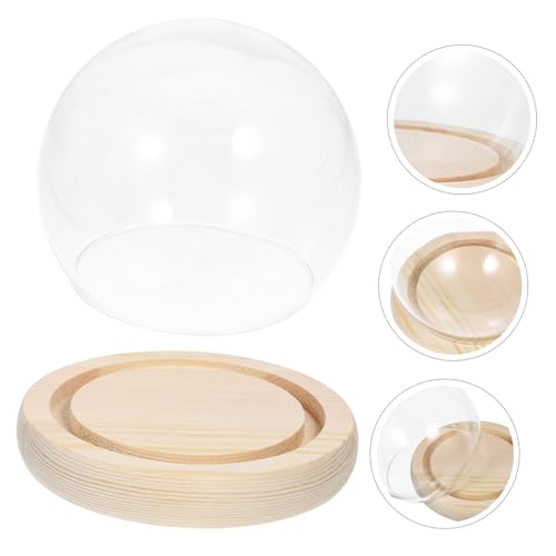 Happyyami Glass Cover Pedestal Showcase Clear Centerpiece Storage Fancy Dome Glass Display Case Flower Aquarium Glass Globe Preserved Flower Covers Display Cases for Collectibles Wood