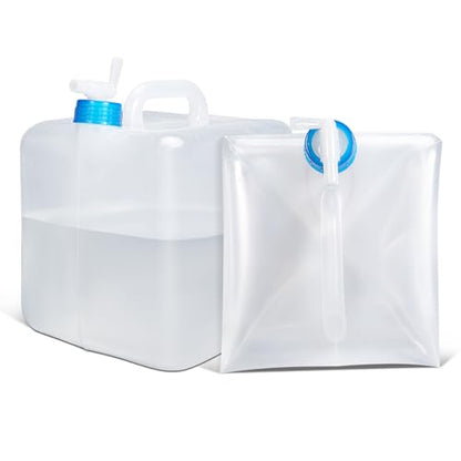 [2 Pack] 5.3 Gallon /20L Collapsible Water Container with Spigot & Handle, BPA Free Foldable Water Storage Cube, Portable Water Jug for Camping, Hiking, Emergency & Survival Kits - size: 5.3Gal