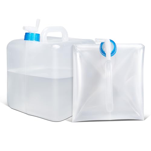 [2 Pack] 5.3 Gallon /20L Collapsible Water Container with Spigot & Handle, BPA Free Foldable Water Storage Cube, Portable Water Jug for Camping, Hiking, Emergency & Survival Kits - size: 5.3Gal