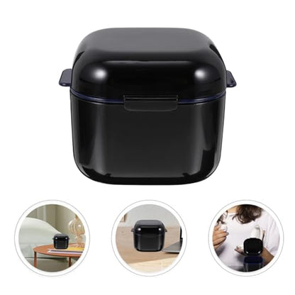 Tofficu Denture Bath Case Cup Box Portable False Teeth Holder Storage Soak Container Orthodontic Retainer Case with Strainer Basket for Travel Cleaning (Black)