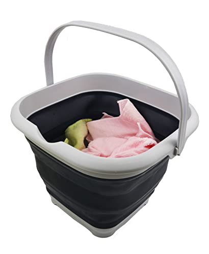 SAMMART 8.5L (2.2 Gallon) Collapsible Square Handy Bucket/Foldable SquareWater Pail/Portable Tub with Handle. Size 31cm (Square) (Grey/Slate Grey (Set of 2)) - color: Grey/Slate Grey (Set of 2)