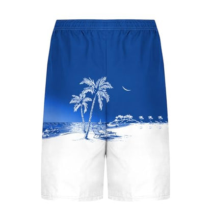 Men's Swim Trunks with Compression Liner Drawstring Bathing Suits Board Beach Shorts with Pockets - color: Blue, size: XX-Large