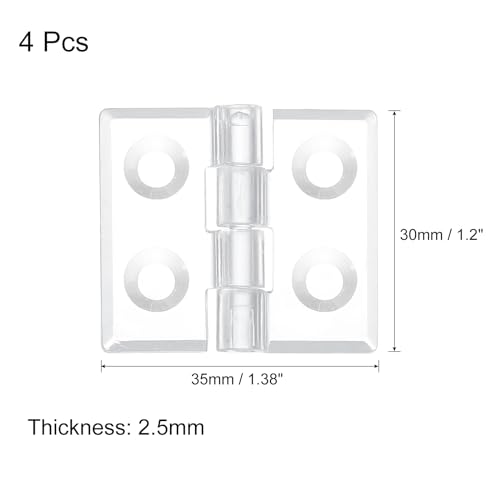 uxcell 4Pcs Acrylic Hinges, 1.2 x 1.38 Inch Hardware Folding Hinges with Mounting Hole Piano Hinges for Case Box Handicrafts, Clear