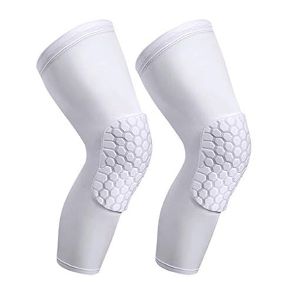 PISIQI Knee Pads Compression Pads Long Leg Sleeve Collision Avoidance Brace - color: White, size: Large