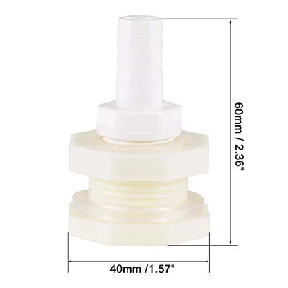 uxcell Bulkhead Fitting Adapter 12mm Barbed x G1/2 Female ABS White for Aquariums, Water Tanks, Tubs, Pools 4Pcs - size: G1/2
