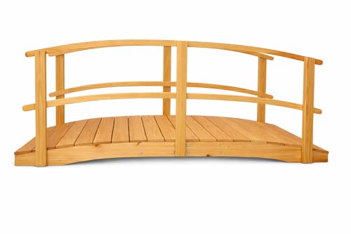 10 FT NATURAL Amish Made Garden Bridge with DOUBLE RAILS for Walkway, Backyard Pond & Landscaping, Outdoor Wooden Footbridge for Koi Pond, Japanese Style Decorative Bridge, Made in USA