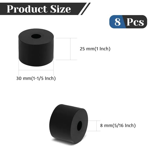 8 PCS Multi Purpose Rubber Spacer, 1-1/5" OD x 5/16" ID x 1" Thickness Rubber Washers for Screws, Anti Vibration Pads for Bolts, Car, Boat, Home (30 * 8 * 25mm) - size: 1-1/5" OD x 5/16" ID x 1" Thickness
