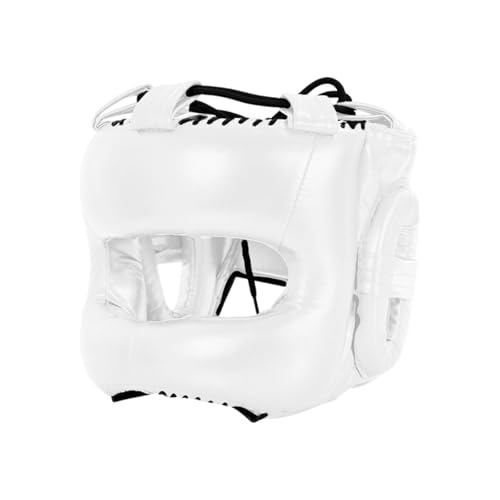 Adjustable Boxing Headgear with Full Coverages Protections Easy Liners Kickboxing Helmet for Athletes Present Muay Thai Helmet - color: White