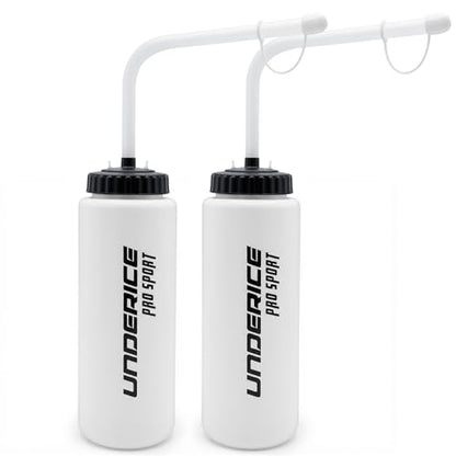 UICE Water Bottle with Straw,1 Liter Easy Squeeze Bottles for Hockey Curved Long Straw Built In Finger Grip,Sports Water Bottle for Football, Lacrosse, Boxing,Fitness-White - color: white