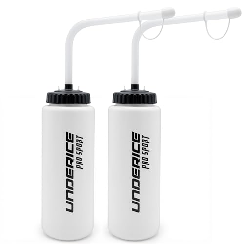 UICE Water Bottle with Straw,1 Liter Easy Squeeze Bottles for Hockey Curved Long Straw Built In Finger Grip,Sports Water Bottle for Football, Lacrosse, Boxing,Fitness-White - color: white