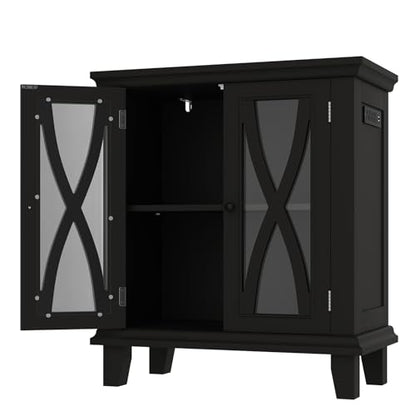 20 Gallon Fish Tank Stand with Cabinet Storage and Power Outlets (4 AC 2 USB), Modern Aquarium Cabinet with Adjustable Shelves, MDF Frame, 298LBS Capacity, Black