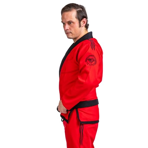 KO Sports Gear Adult BJJ Gi Set, Pre-Shrunk Jiu Jitsu Jacket & Pants, A0-A6 - color: Red, size: A1