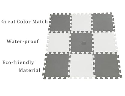18 Pieces Foam Play Mat, Interlocking Playmat Tiles, Foam Floor Mat Tiles, Puzzle Play Mats, Exercise Gym Mats – Color of Gray & White with Border