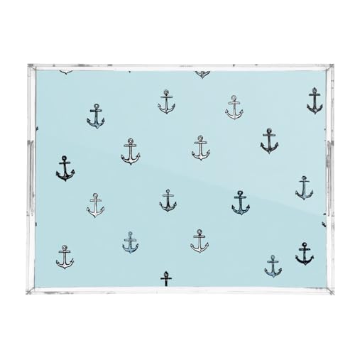 Acrylic Tray Clear Serving Vanity Ottoman Bathroom Coffee Table Countertop Organizer Raised Edge Spill Proof Nautical Anchors Blue - color: Nautical Anchors Blue