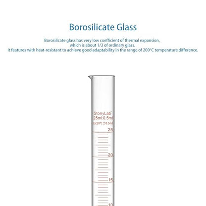 StonyLab 4-Pack Borosilicate Glass 25ml Heavy Wall Graduated Cylinder Measuring Cylinder, 10ml - size: 25 ml