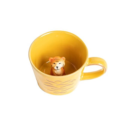 DIHOclub Tiger Cup Ceramic 3D Wild Animal Inside Mug,Cute Cartoon Handmade Figurine Mugs,Holiday and Birthday Gift for Coffee Milk Tea Lovers,12 OZ(Brown Tiger) - color: Brown Tiger