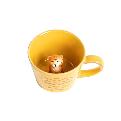DIHOclub Tiger Cup Ceramic 3D Wild Animal Inside Mug,Cute Cartoon Handmade Figurine Mugs,Holiday and Birthday Gift for Coffee Milk Tea Lovers,12 OZ(Brown Tiger) - color: Brown Tiger