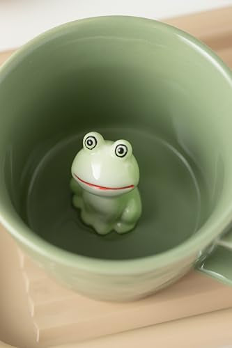 DIHOclub Frog Coffee Cup Hidden 3D Animal Inside Mug,Garden series Handmade Figurine Mugs 12OZ(Green) - color: Green Frog