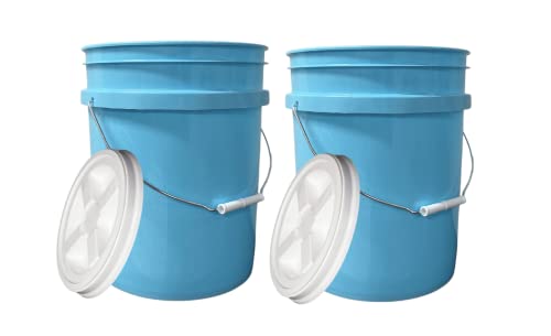 3.5 Gallon Aqua Food Grade BPA Free Bucket Pail with White AirTight Screw on Lid (Pack of 2)