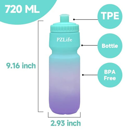 24oz Bike Squeeze Water Bottle, BPA Free Cycling Water Bottle,Leakproof | with Capacity Scale w/Pull Top Lid, Reusable Sport Water Bottle, for Bicycle, Gym,Running - color: y-Blue+Purple