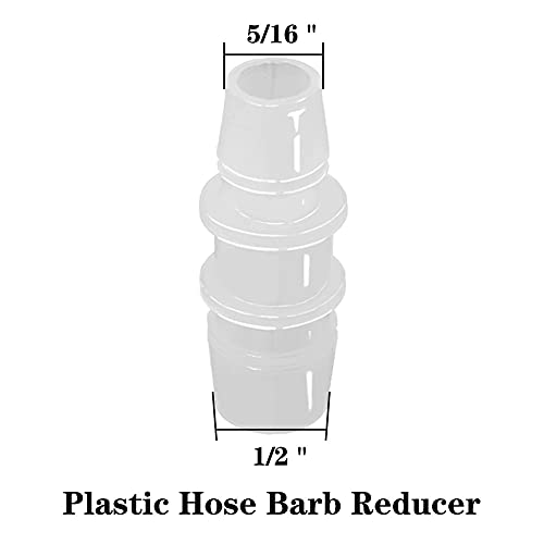 1/2" to 5/16" Hose Barb Reducer Pipe Fittings Adapter, Plastic Joint connector Splicer Mender for Aquarium Household Transport Fuel Gas Liquid Air (Pack of 4)