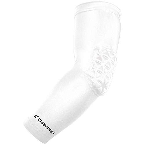 CHAMPRO Tri-Flex Compression Arm Sleeve with Padded Elbow for Football, Basketball, and More - color: White, size: Medium