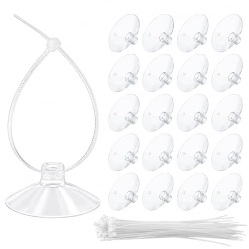 30 PCS Mini Aquarium Suction Cups 35mm with 50 PCS Adjustable Transparent Zip Ties for Fish Tank Plants, Planter, Binding Moss, Window
