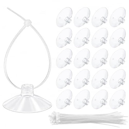 30 PCS Mini Aquarium Suction Cups 35mm with 50 PCS Adjustable Transparent Zip Ties for Fish Tank Plants, Planter, Binding Moss, Window