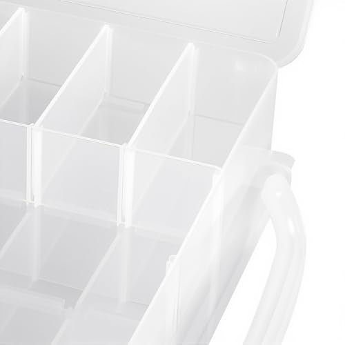 FUNSUEI 48 Grids Clear Plastic Portable Organizer Box with Adjustable Compartments, 2 Layers Plastic Jewelry Bead Organizer Box Craft Storage Containers for Electronics Art DIY Fishing Small Parts