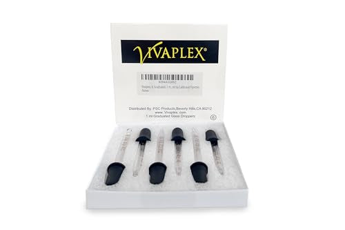 Vivaplex, 6, Graduated, 1 ml Glass Eye Droppers. Assorted Pack of Long and Short, Straight tip, Bent tip, and Round tip Calibrated Pipettes.