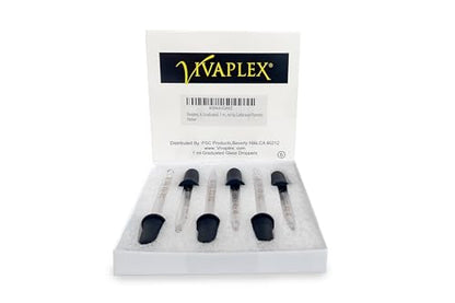 Vivaplex, 6, Graduated, 1 ml Glass Eye Droppers. Assorted Pack of Long and Short, Straight tip, Bent tip, and Round tip Calibrated Pipettes.