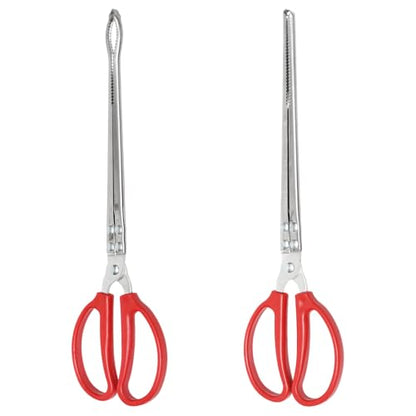 PINE & LINEN 2pcs 15inch Stainless Steel Extra Long Snake Feeding Tongs Including 1 Curved Mouth and 1 Straight Mouth,Heavy Duty Large Tweezers for Aquariums/Reptile Owners