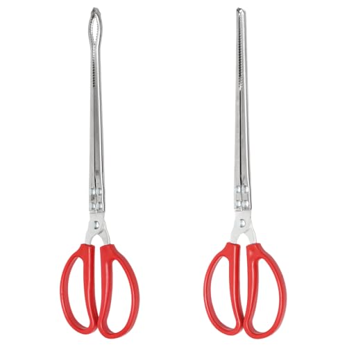 PINE & LINEN 2pcs 15inch Stainless Steel Extra Long Snake Feeding Tongs Including 1 Curved Mouth and 1 Straight Mouth,Heavy Duty Large Tweezers for Aquariums/Reptile Owners